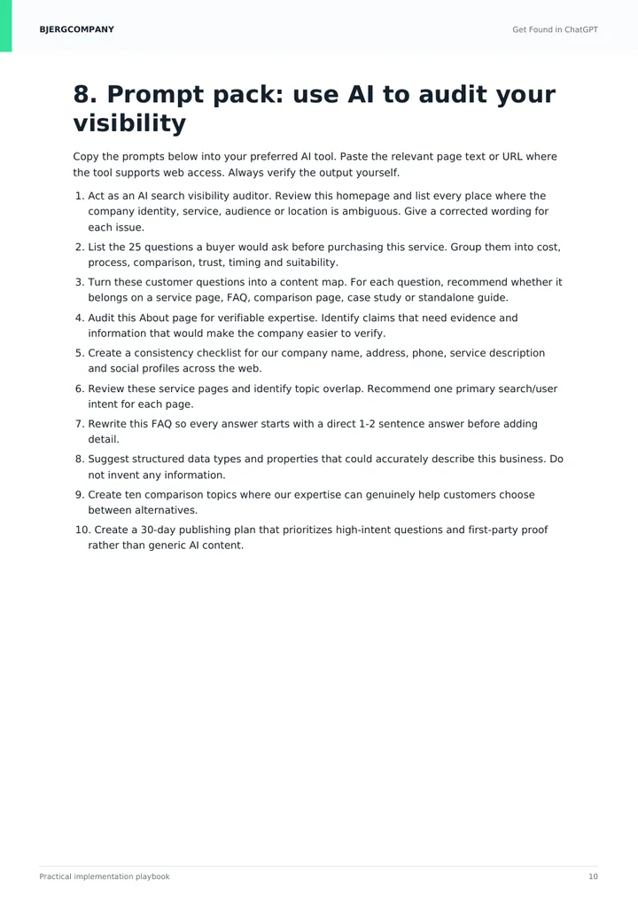 Playbook page: AI audit prompt pack